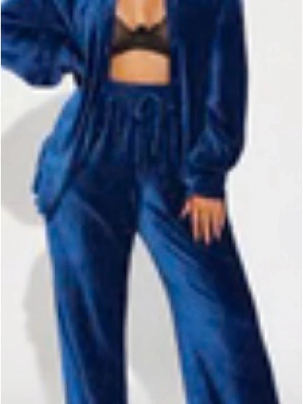 Women's Blue Wide Leg Jumpsuit velvet